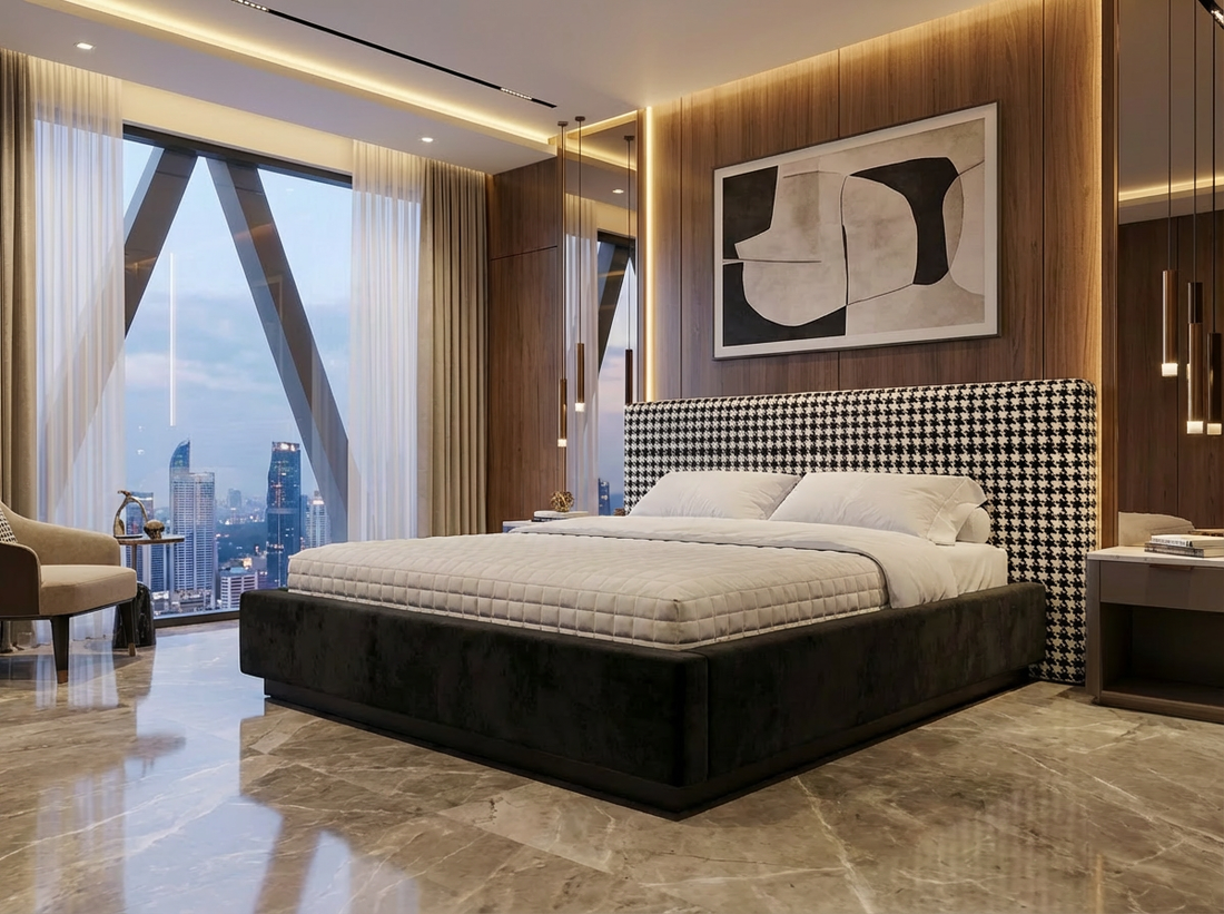 Cadre de Lit Luxueux Rembourré en Velours à Motif Baroque/Floral - Design "Bubble" - Tailles Queen et King