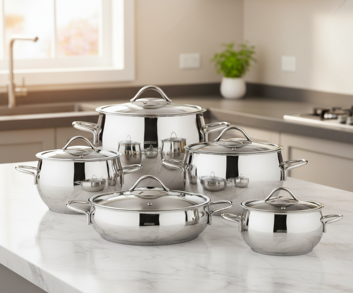 Amboss Moon – Batterie de Cuisine 10 Pièces en Acier Inoxydable avec Couvercles en Verre