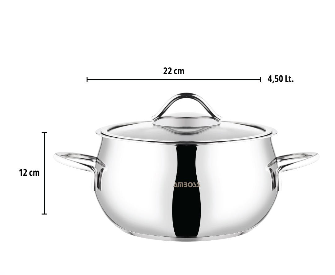 Amboss Moon – Batterie de Cuisine 10 Pièces en Acier Inoxydable avec Couvercles en Verre