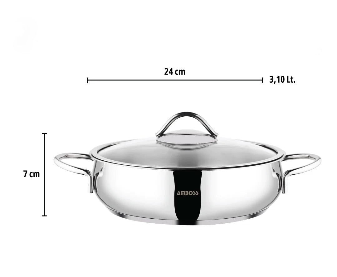 Amboss Moon – Batterie de Cuisine 10 Pièces en Acier Inoxydable avec Couvercles en Verre