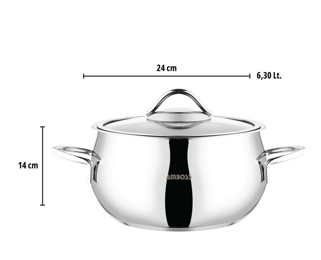 Amboss Moon – Batterie de Cuisine 10 Pièces en Acier Inoxydable avec Couvercles en Verre