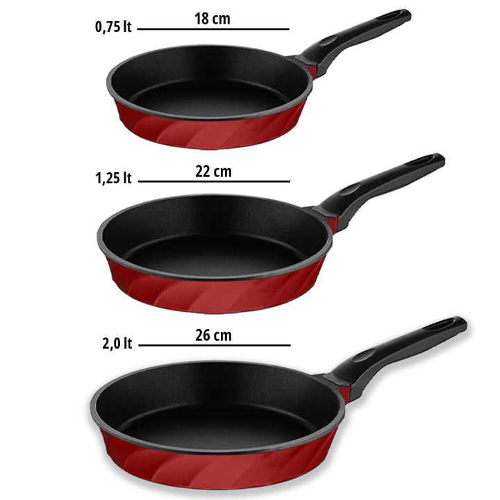 Set de Poêles Amboss Vento – 3 Pièces en Fonte avec Revêtement Titane (Rouge)