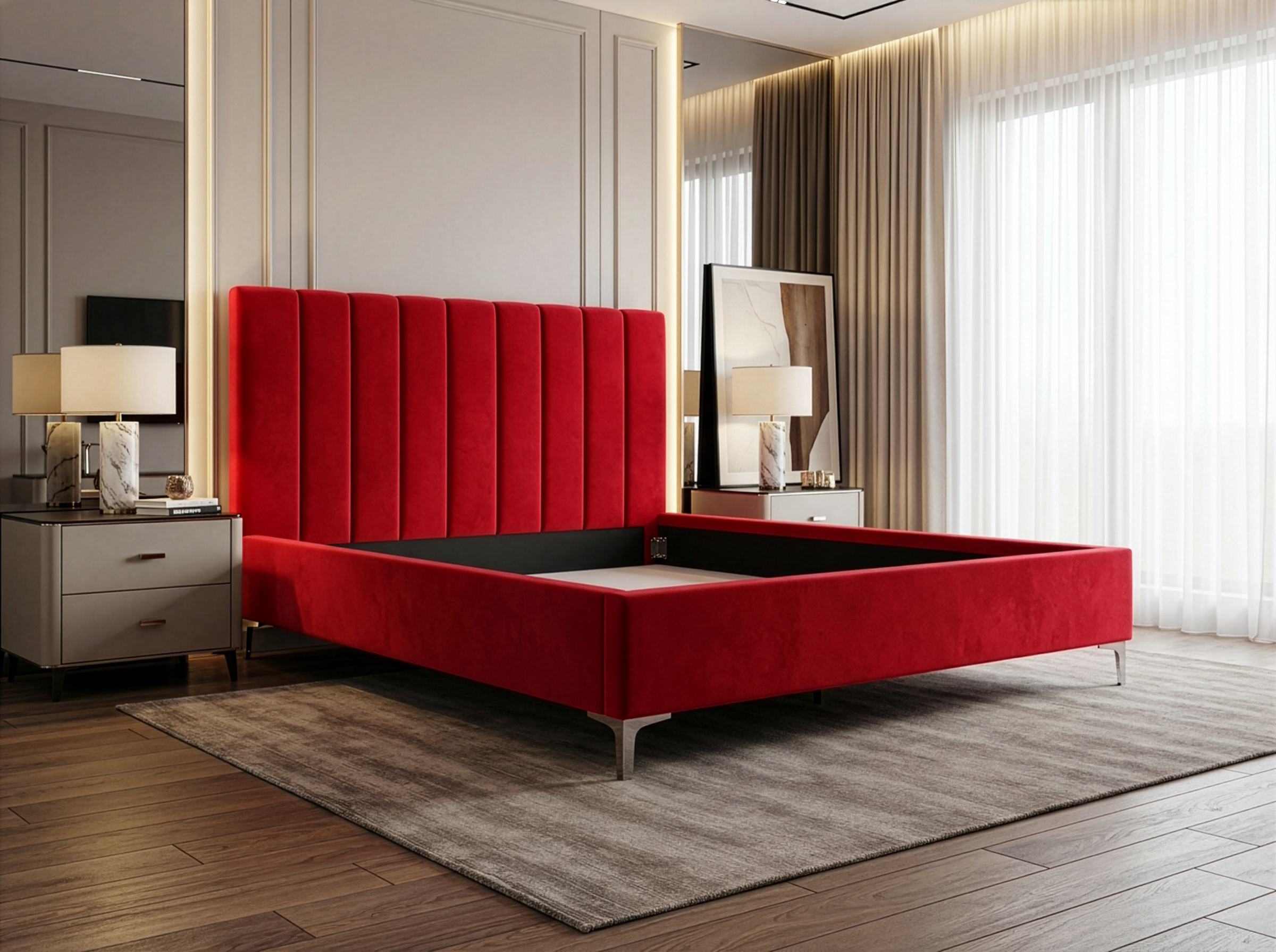 Cadre de Lit de Luxe Design "Pied-de-Poule" (Houndstooth) - Tête de Lit Graphique Moderne - Tailles Queen et King