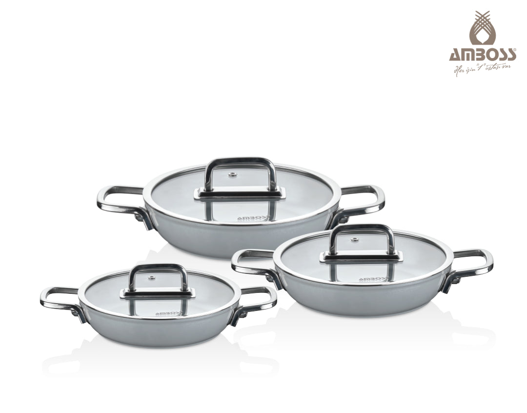 Ensemble de 3 poêles en céramique Amboss Sera Nova - Gris