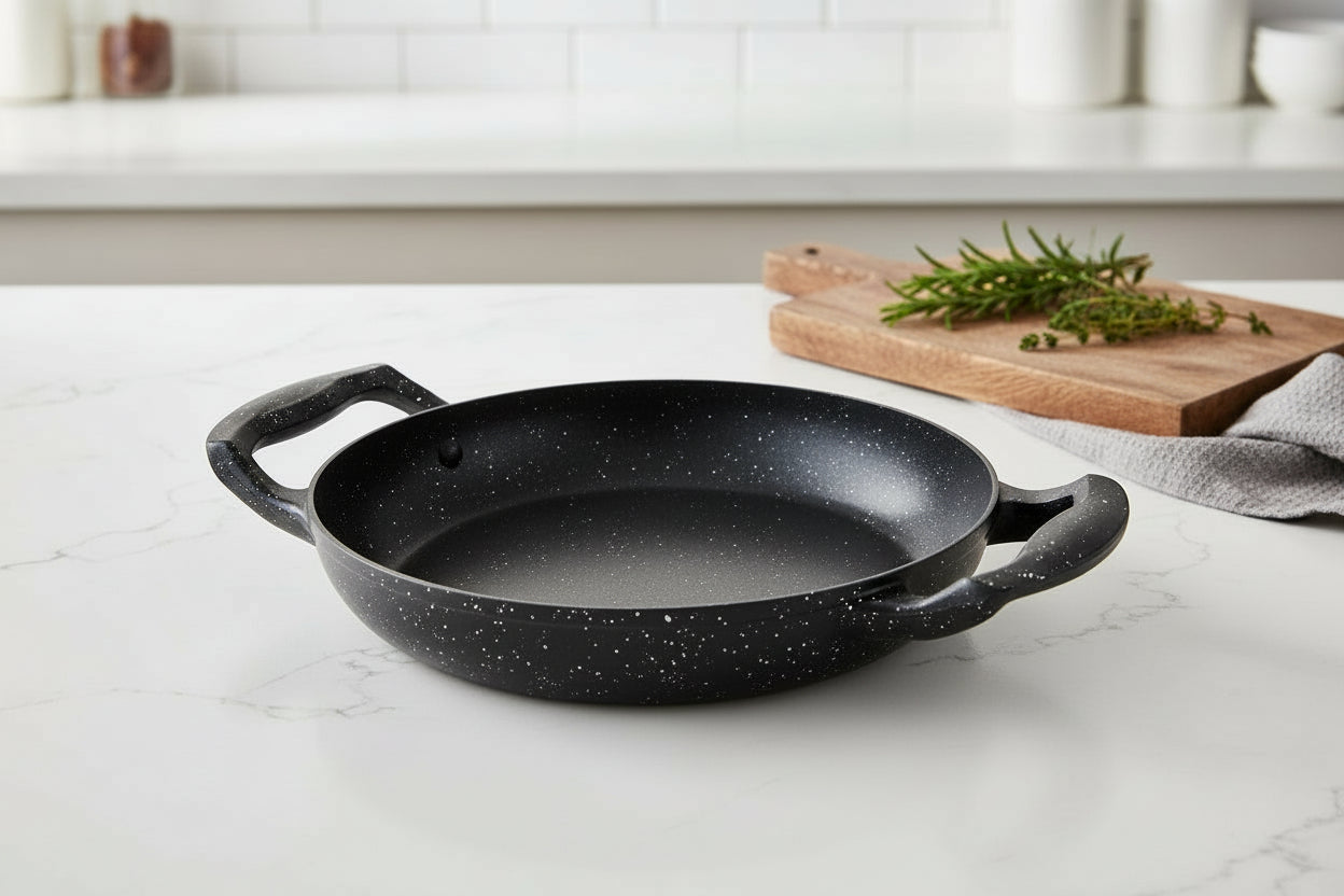 Poêle à double poignée 16 cm – revêtement effet pierre noir