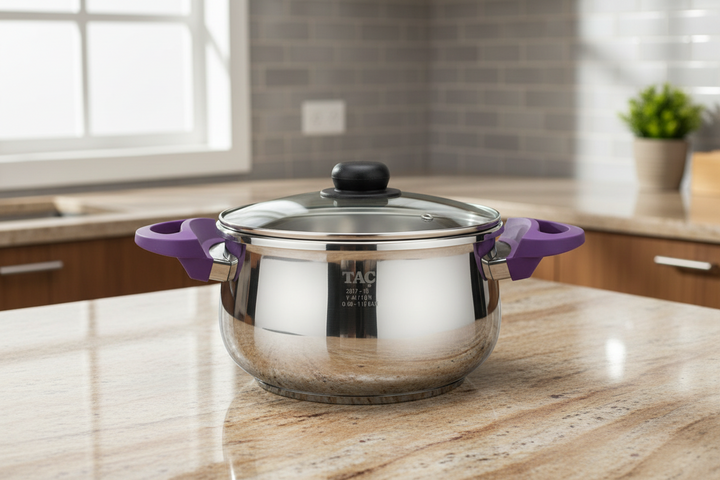 Taç Marmite Inox 4,5 Lt Violet -  Couvercle en verre – Haute Qualité