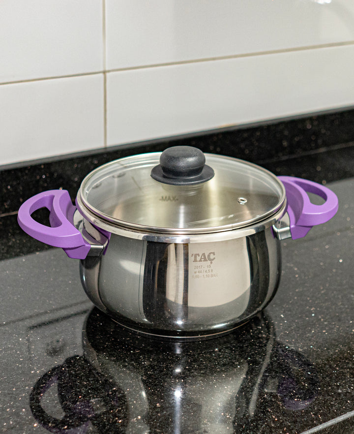 Taç Marmite Inox 4,5 Lt Violet -  Couvercle en verre – Haute Qualité