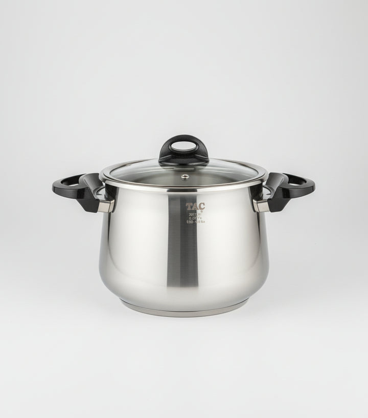 Taç Marmite Inox 7 Lt Noir -  Couvercle en verre – Haute Qualité