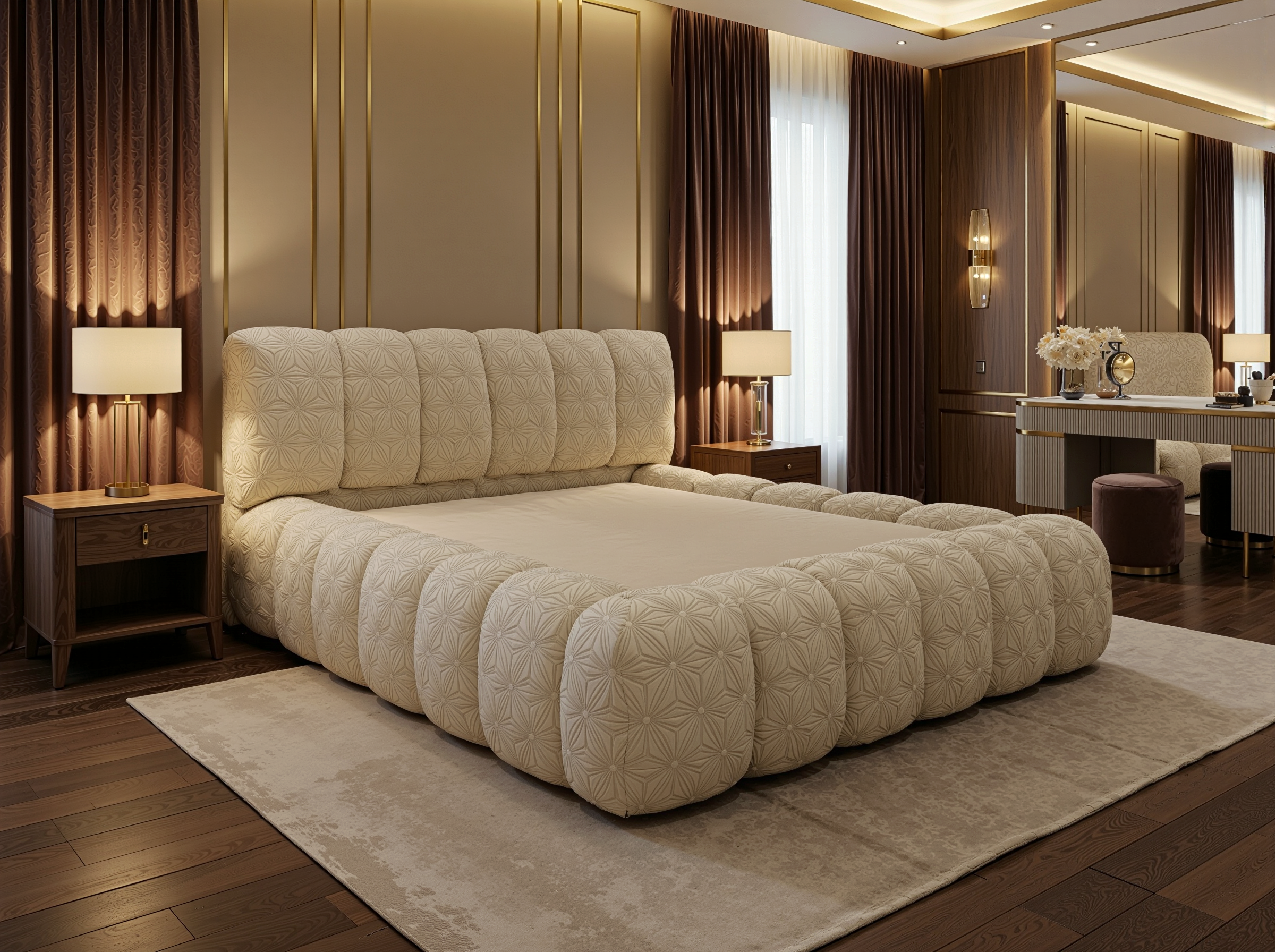 Cadre de Lit Luxueux Rembourré en Velours "Bubble" - 3 Finitions Premium (Uni, Brodé, Texturé) - Tailles Queen et King