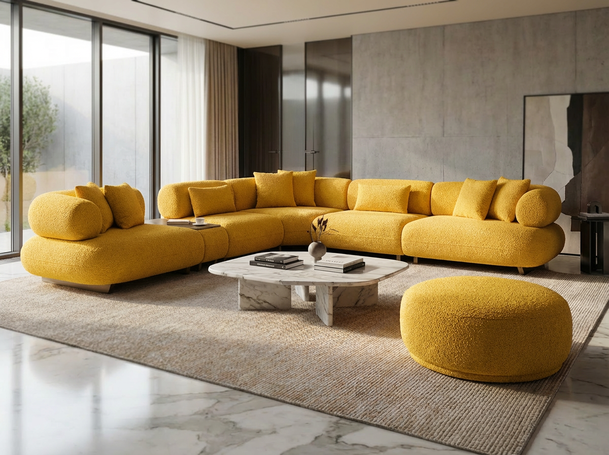 Canapé d'Angle "Bubble" en Tissu Bouclé -  Design Modulaire et Organique
