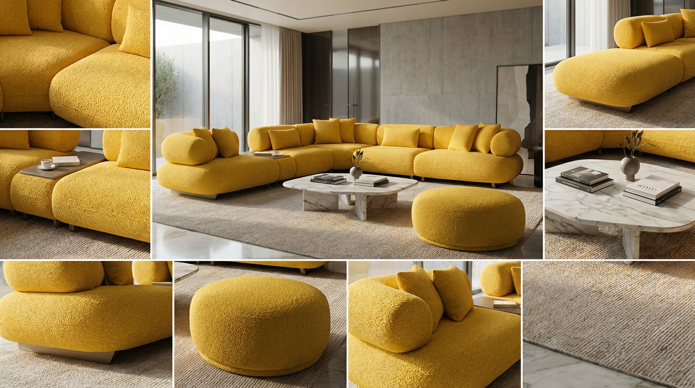 Canapé d'Angle "Bubble" en Tissu Bouclé -  Design Modulaire et Organique