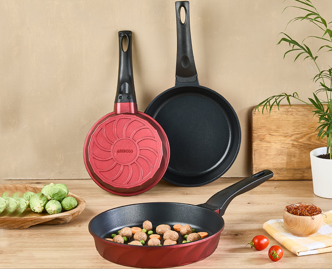 Set de Poêles Amboss Vento – 3 Pièces en Fonte avec Revêtement Titane (Rouge)